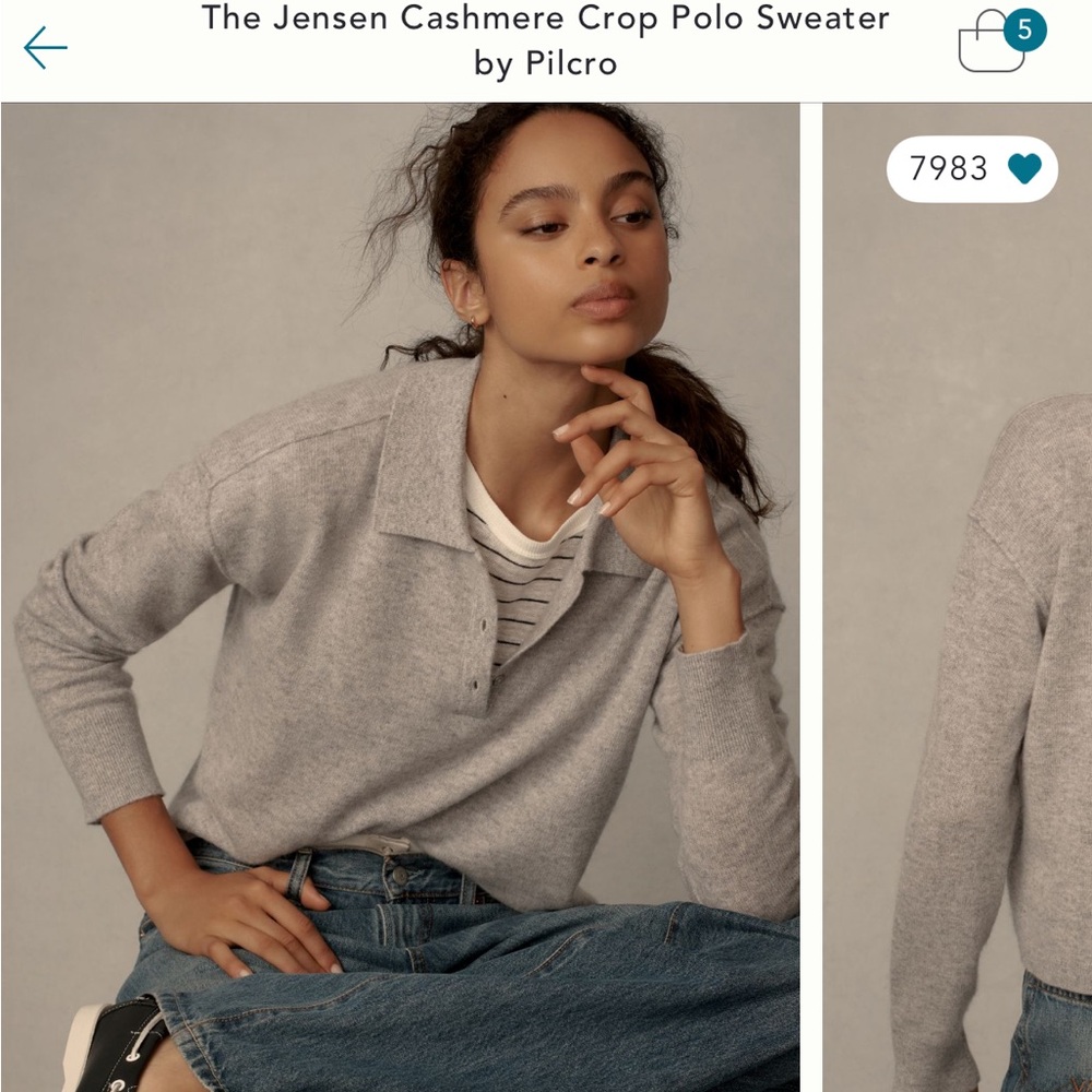 Pilcro Light Gray Cashmere Polo Sweater